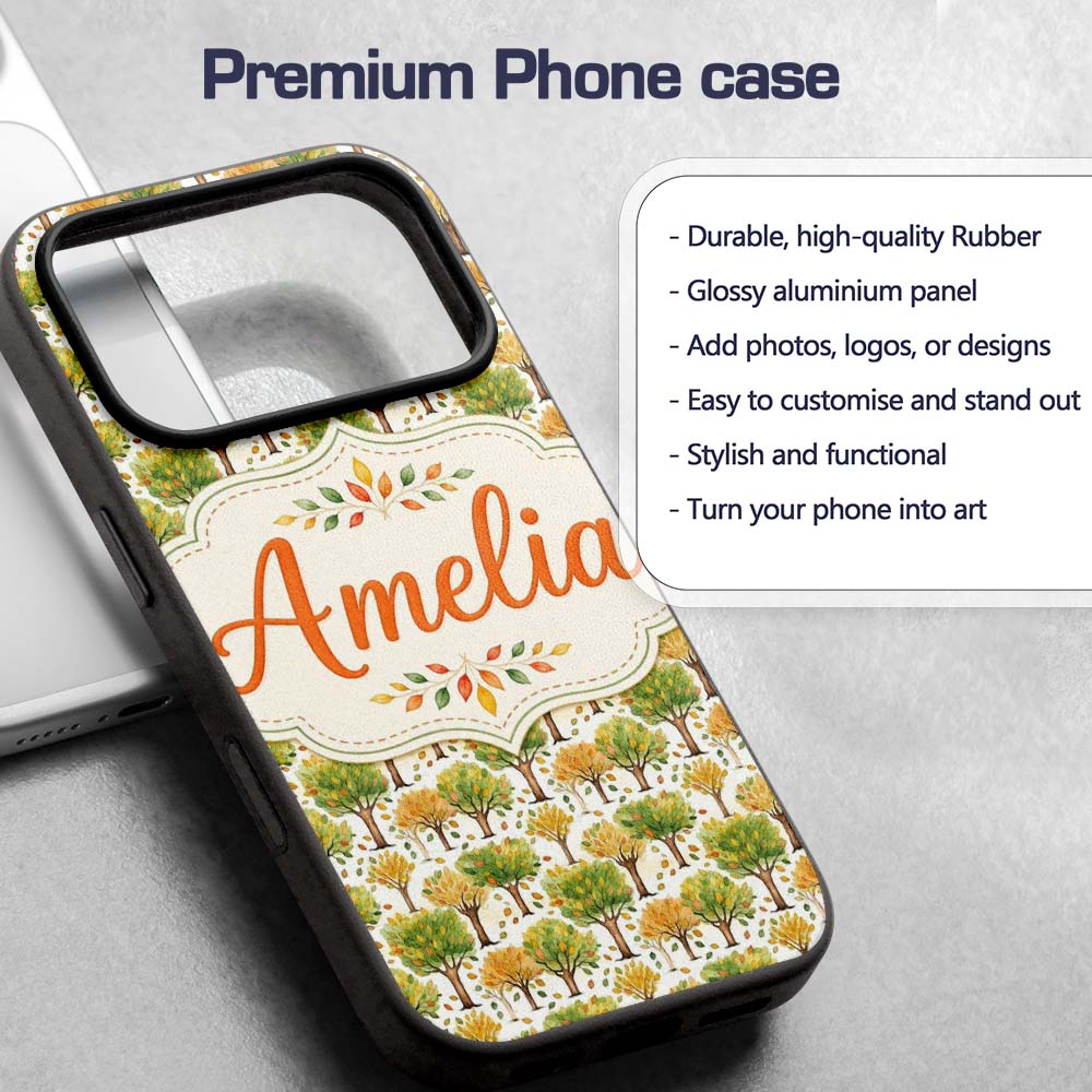 Watercolour Autumn Trees with Falling Leaves Custom Name Protective Phone Case Mobile Cover Durable Everyday Smartphone Shock Resistant