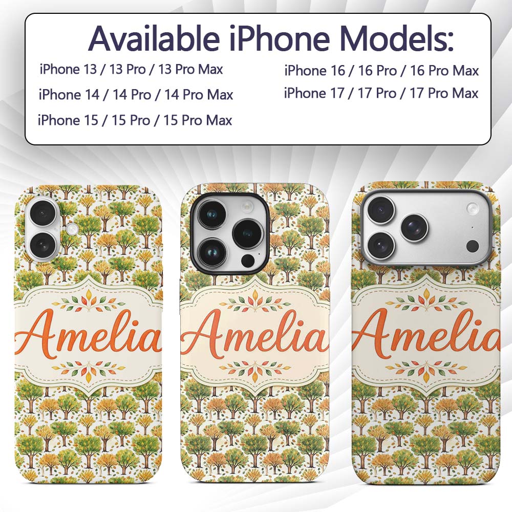 Watercolour Autumn Trees with Falling Leaves Custom Name Protective Phone Case Mobile Cover Durable Everyday Smartphone Shock Resistant
