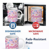 Personalized Custom Name Kawaii Jellyfish Puffer Fish Starfish Pastel Ocean Creatures Pink 11oz Ceramic Coffee Tea Mug White Large Handle
