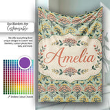 Floral Botanical Bush Pattern with Yellow and Coral Blossoms Lovely  Personalised Custom Name Super Soft Fleece Blanket Bed Sofa Throw