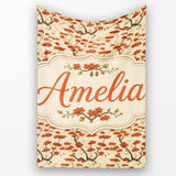Elegant Oriental Style Red Blossom Trees Seamless Pattern on Cream  Personalised Custom Name Super Soft Fleece Blanket Bed Sofa Throw
