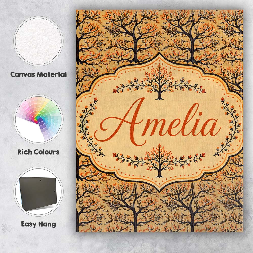 Personalised Name Autumn Branch Silhouette Custom  Unique Gift Idea Elegant Feature Canvas Wall Art Print Decor Picture Ready to Hang
