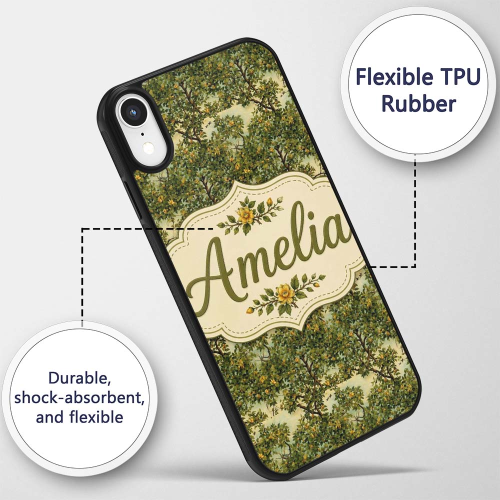 Lush Green Orchard Trees with Golden Fruit Scenic Custom Name Protective Phone Case Mobile Cover Durable Everyday Smartphone Shock Resistant