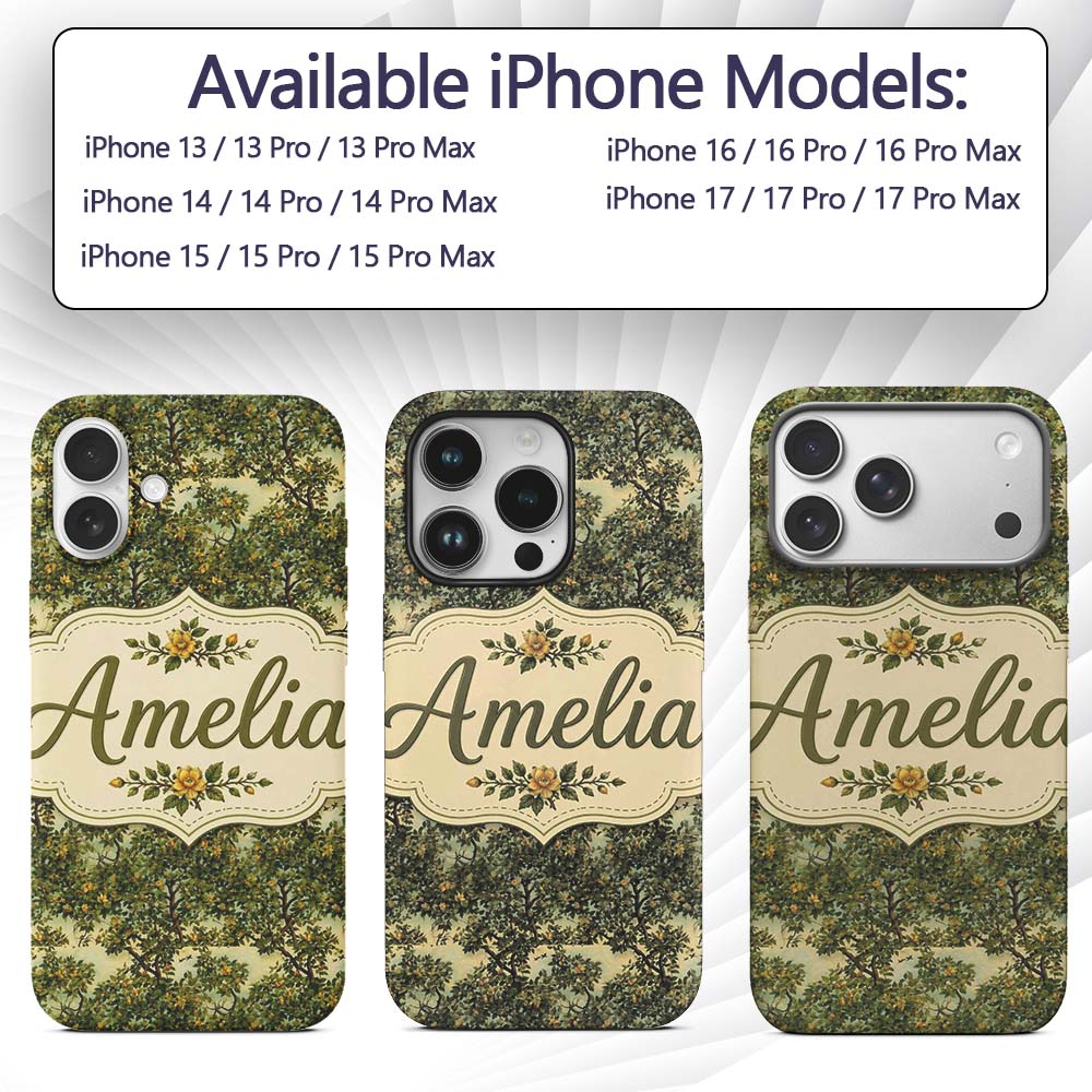 Lush Green Orchard Trees with Golden Fruit Scenic Custom Name Protective Phone Case Mobile Cover Durable Everyday Smartphone Shock Resistant