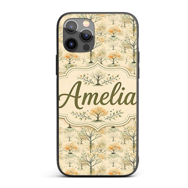 Minimal Winter Trees with Subtle Foliage and Custom Name Protective Phone Case Mobile Cover Durable Everyday Smartphone Shock Resistant