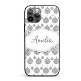 Silver Glitter Bauble Christmas Pattern Minimal Custom Name Protective Phone Case Mobile Cover Durable Everyday Smartphone Shock Resistant