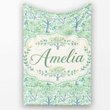 Soft Blue Green Stylised Trees with Delicate Leaves Seamless Pattern  Personalised Custom Name Super Soft Fleece Blanket Bed Sofa Throw