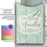 Soft Blue Green Stylised Trees with Delicate Leaves Seamless Pattern  Personalised Custom Name Super Soft Fleece Blanket Bed Sofa Throw