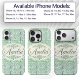 Soft Blue Green Stylised Trees with Delicate Custom Name Protective Phone Case Mobile Cover Durable Everyday Smartphone Shock Resistant