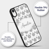 Silver Glitter Bauble Christmas Pattern Minimal Custom Name Protective Phone Case Mobile Cover Durable Everyday Smartphone Shock Resistant