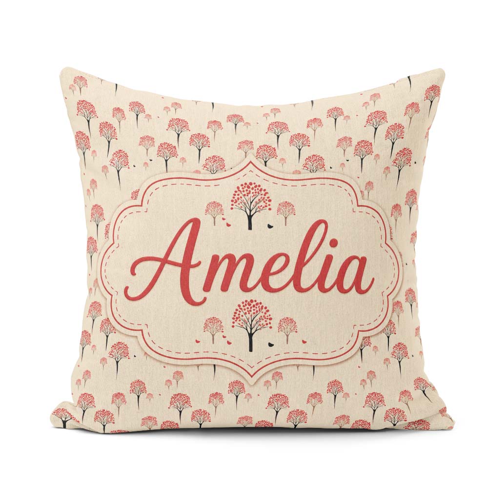 Custom Name Simple Red Berry Motif on Neutral Background Minimal Square Filled Cushion Throw Pillow Sofa Bed Home Decor Zip Washable UK Made