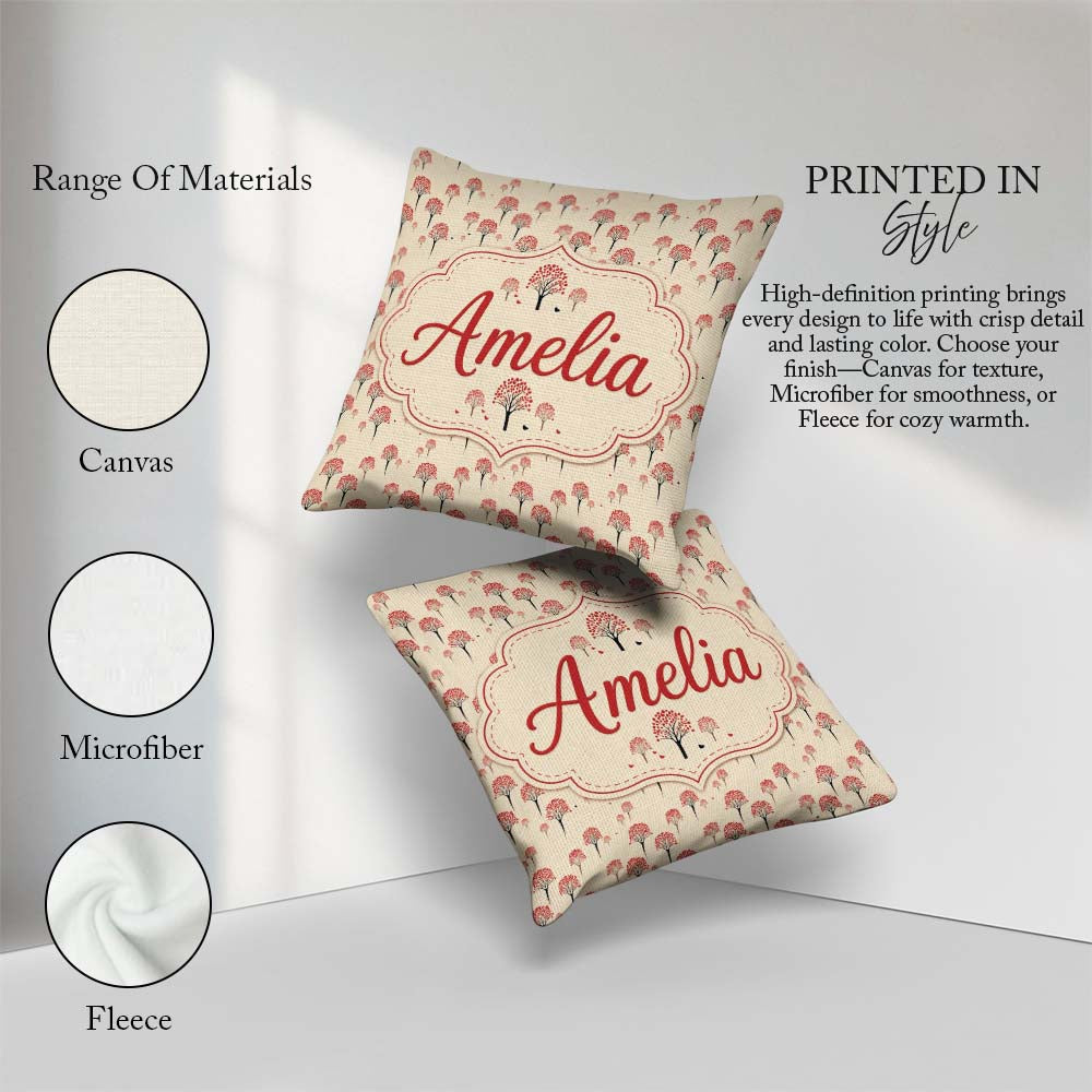 Custom Name Simple Red Berry Motif on Neutral Background Minimal Square Filled Cushion Throw Pillow Sofa Bed Home Decor Zip Washable UK Made