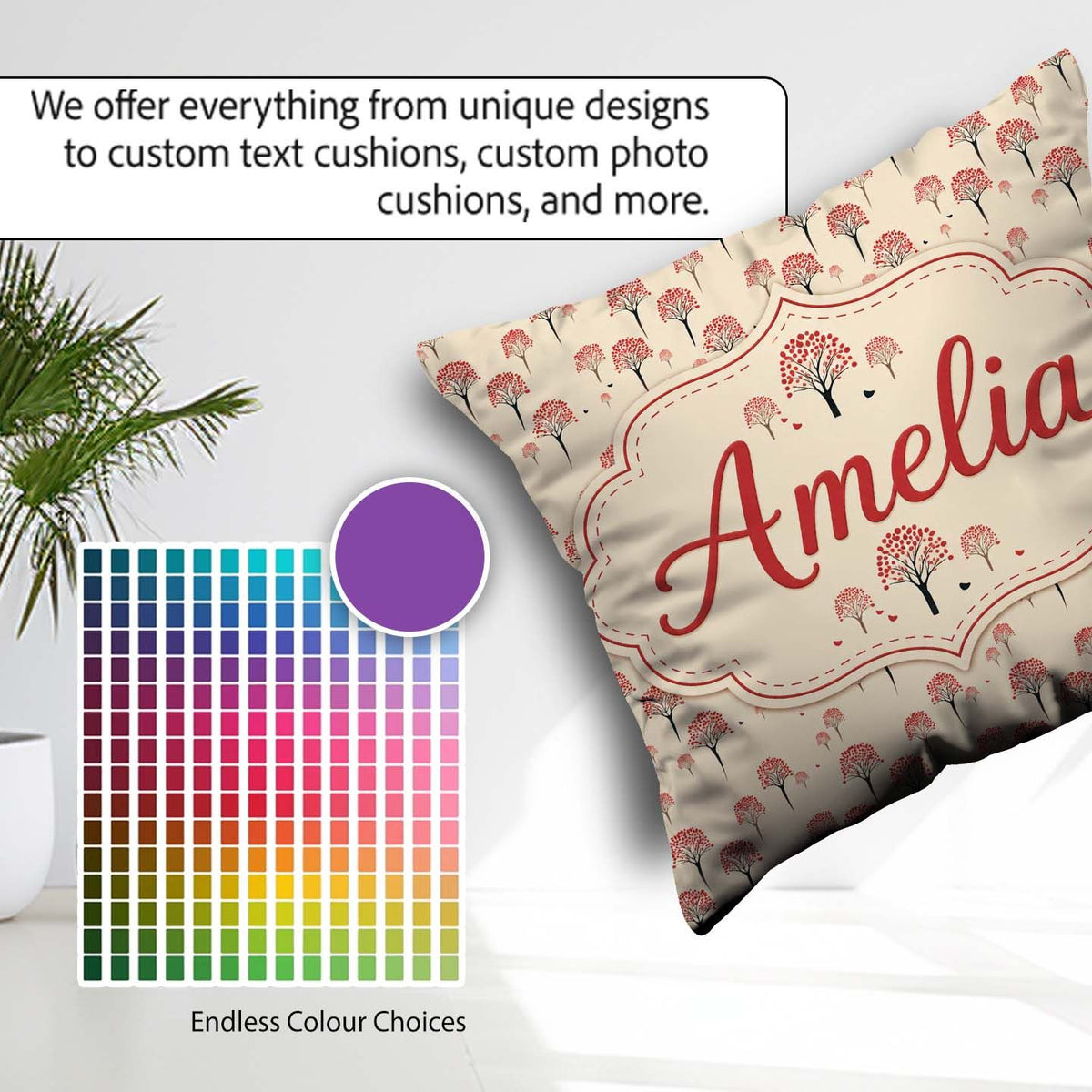 Custom Name Simple Red Berry Motif on Neutral Background Minimal Square Filled Cushion Throw Pillow Sofa Bed Home Decor Zip Washable UK Made