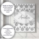 Personalised Name Silver Glitter Bauble Christmas Pattern Minimal Custom  Bespoke Canvas Wall Art Print Decor Picture Ready to Hang