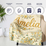 Vintage Floral Tree Design with Yellow Blossoms on Cream Background  Personalised Custom Name Super Soft Fleece Blanket Bed Sofa Throw