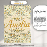 Vintage Floral Tree Design with Yellow Blossoms on Cream Background  Personalised Custom Name Super Soft Fleece Blanket Bed Sofa Throw