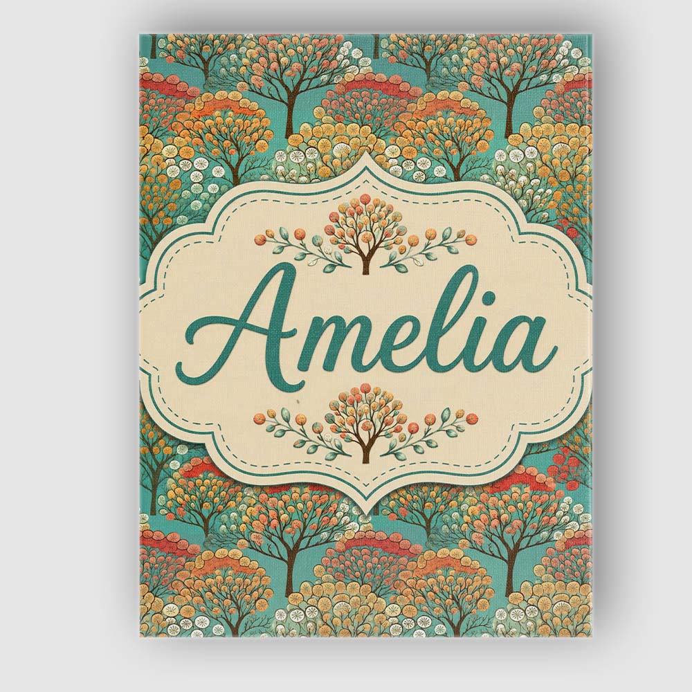Personalised Name Colourful Retro Trees Custom  Modern Room Accent Elegant Feature Canvas Wall Art Print Decor Picture Ready to Hang
