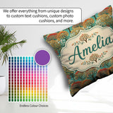 Custom Name Retro Trees with Rounded Foliage on Teal Background Square Filled Cushion Throw Pillow Sofa Bed Home Decor Zip Washable UK Made