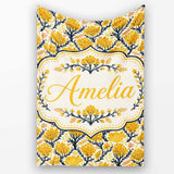 Bold Mustard Yellow Floral Tree Pattern with Dark Branches Modern  Personalised Custom Name Super Soft Fleece Blanket Bed Sofa Throw