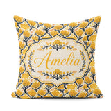 Custom Name Bold Mustard Yellow Floral Tree with Branches Modern Square Filled Cushion Throw Pillow Sofa Bed Home Decor Zip Washable UK Made