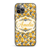 Bold Mustard Yellow Floral Tree Pattern with Dark Custom Name Protective Phone Case Mobile Cover Durable Everyday Smartphone Shock Resistant