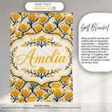 Bold Mustard Yellow Floral Tree Pattern with Dark Branches Modern  Personalised Custom Name Super Soft Fleece Blanket Bed Sofa Throw