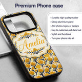 Bold Mustard Yellow Floral Tree Pattern with Dark Custom Name Protective Phone Case Mobile Cover Durable Everyday Smartphone Shock Resistant