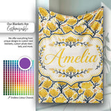 Bold Mustard Yellow Floral Tree Pattern with Dark Branches Modern  Personalised Custom Name Super Soft Fleece Blanket Bed Sofa Throw