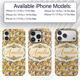 Bold Mustard Yellow Floral Tree Pattern with Dark Custom Name Protective Phone Case Mobile Cover Durable Everyday Smartphone Shock Resistant