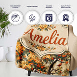 Detailed Botanical Branches with Orange Flowers and Birds Vintage  Personalised Custom Name Super Soft Fleece Blanket Bed Sofa Throw