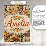 Detailed Botanical Branches with Orange Flowers and Birds Vintage  Personalised Custom Name Super Soft Fleece Blanket Bed Sofa Throw