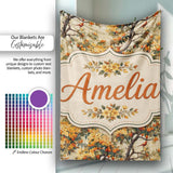 Detailed Botanical Branches with Orange Flowers and Birds Vintage  Personalised Custom Name Super Soft Fleece Blanket Bed Sofa Throw