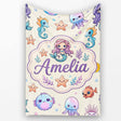 Cute Cartoon Mermaid with Sea Creatures on Light Background Kids  Personalised Custom Name Super Soft Fleece Blanket Bed Sofa Throw