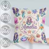 Custom Name Cartoon with Sea Creatures on Light Background Kids Square Filled Cushion Throw Pillow Sofa Bed Home Decor Zip Washable UK Made