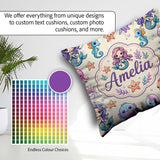 Custom Name Cartoon with Sea Creatures on Light Background Kids Square Filled Cushion Throw Pillow Sofa Bed Home Decor Zip Washable UK Made