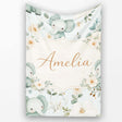 Cute Baby Elephant Floral Watercolor Pattern Pastel Nursery Design  Personalised Custom Name Super Soft Fleece Blanket Bed Sofa Throw