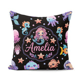 Custom Name Cartoon with Sea Creatures on Black Background Kids Square Filled Cushion Throw Pillow Sofa Bed Home Decor Zip Washable UK Made