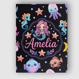 Personalised Name Cute Cartoon Mermaid with Custom  Bespoke Interior Contemporary Canvas Wall Art Print Decor Picture Ready to Hang