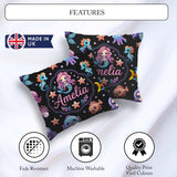 Custom Name Cartoon with Sea Creatures on Black Background Kids Square Filled Cushion Throw Pillow Sofa Bed Home Decor Zip Washable UK Made