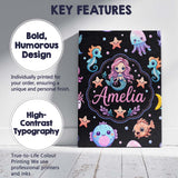 Personalised Name Cute Cartoon Mermaid with Custom  Bespoke Interior Contemporary Canvas Wall Art Print Decor Picture Ready to Hang