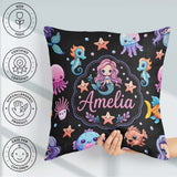 Custom Name Cartoon with Sea Creatures on Black Background Kids Square Filled Cushion Throw Pillow Sofa Bed Home Decor Zip Washable UK Made