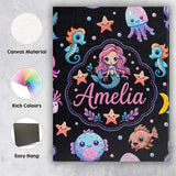 Personalised Name Cute Cartoon Mermaid with Custom  Bespoke Interior Contemporary Canvas Wall Art Print Decor Picture Ready to Hang
