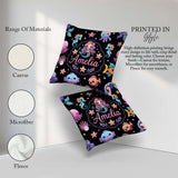 Custom Name Cartoon with Sea Creatures on Black Background Kids Square Filled Cushion Throw Pillow Sofa Bed Home Decor Zip Washable UK Made