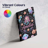 Personalised Name Cute Cartoon Mermaid with Custom  Bespoke Interior Contemporary Canvas Wall Art Print Decor Picture Ready to Hang