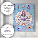 Personalised Name Cute Cartoon Mermaid with Custom  Bespoke Interior Contemporary Canvas Wall Art Print Decor Picture Ready to Hang