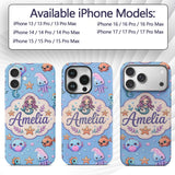 Cute Cartoon Mermaid with Sea Creatures on Blue Custom Name Protective Phone Case Mobile Cover Durable Everyday Smartphone Shock Resistant