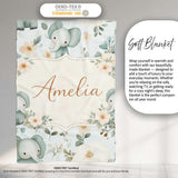 Cute Baby Elephant Floral Watercolor Pattern Pastel Nursery Design  Personalised Custom Name Super Soft Fleece Blanket Bed Sofa Throw