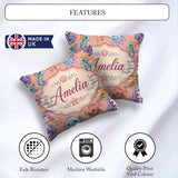 Custom Name Cartoon with Sea Creatures on Peach Background Kids Square Filled Cushion Throw Pillow Sofa Bed Home Decor Zip Washable UK Made
