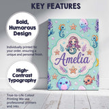 Personalised Name Cute Cartoon Mermaid with Custom  Bespoke Interior Contemporary Canvas Wall Art Print Decor Picture Ready to Hang