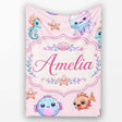 Cute Cartoon Mermaid with Sea Creatures on Soft Pink Background Kids  Personalised Custom Name Super Soft Fleece Blanket Bed Sofa Throw